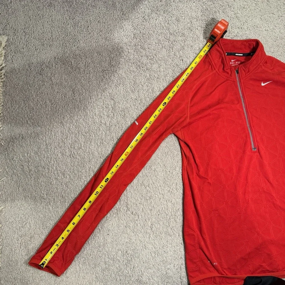 Nike Men's M Running Shirt Red‎ Long Sleeve 1/4 Zip-Up Dri-Fit Thumbholes